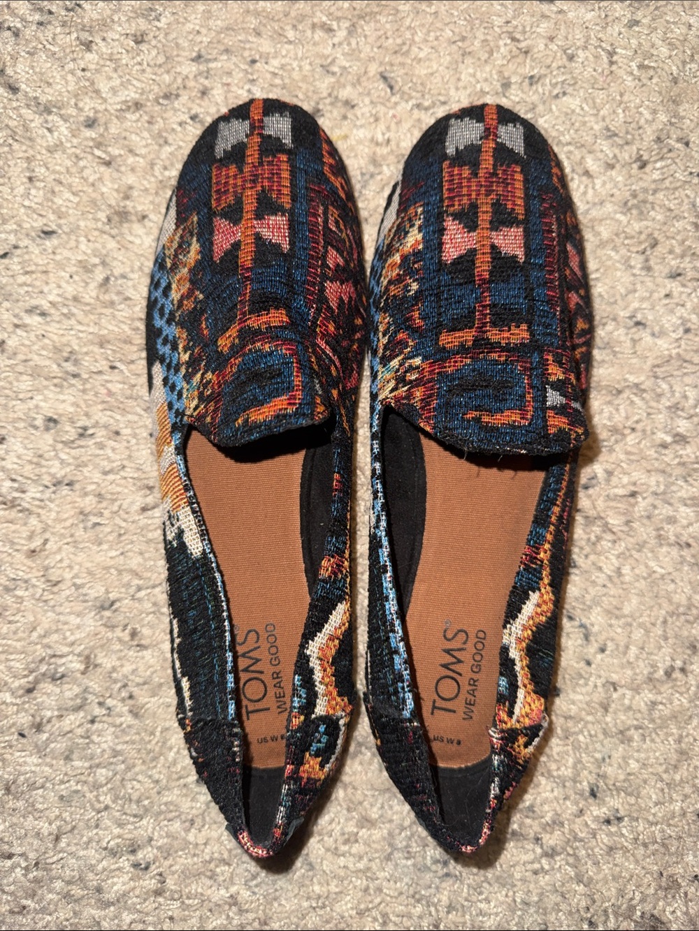 Toms Women's Navy Multi-Color Patterned Slip-On Flats